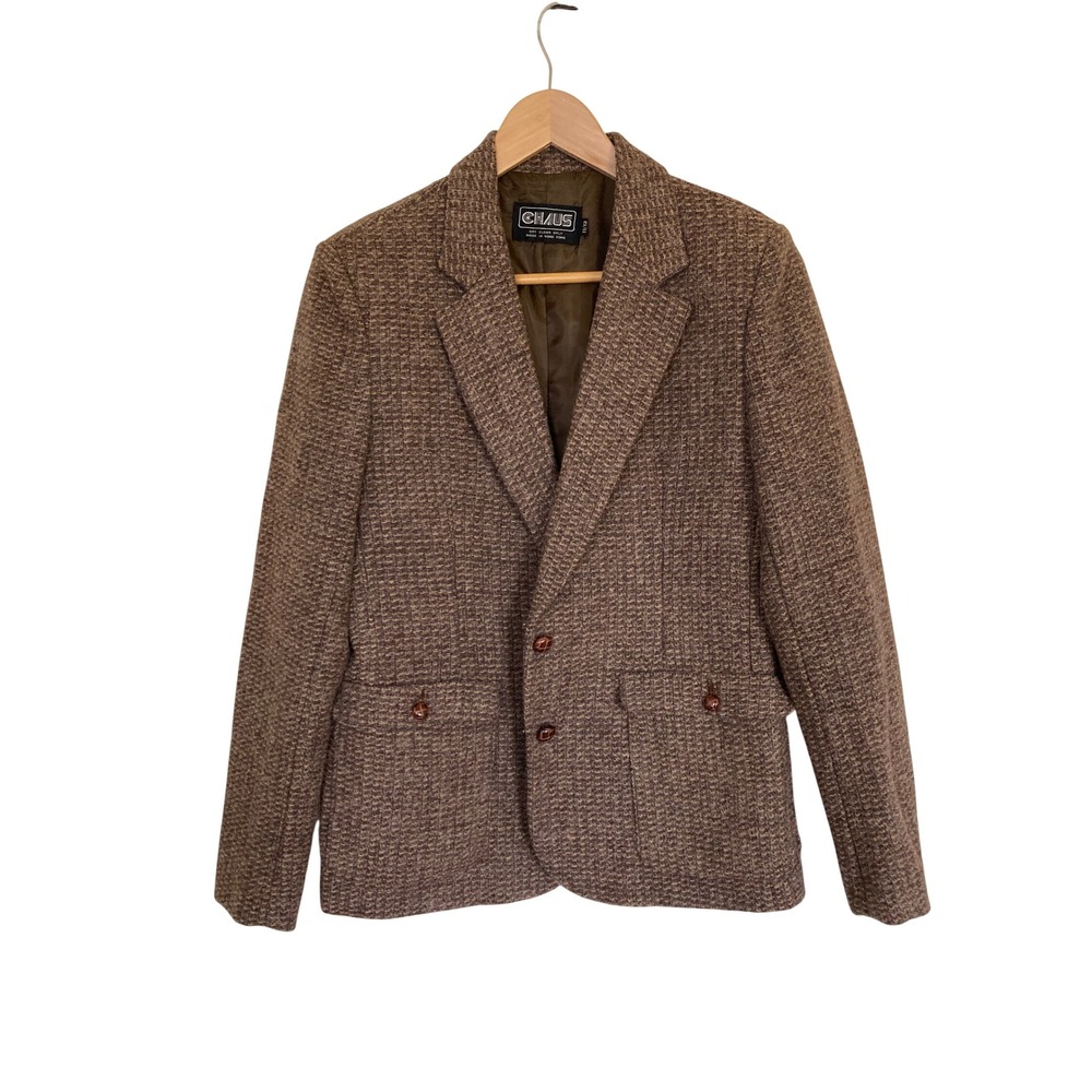 Vintage Chaus Brown Basketweave Blazer Jacket Woven Buttons Size Small
